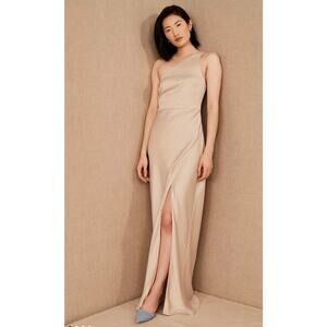 BHLDN Anthropologie Women’s Dylan Beige One Shoulder Maxi Bridesmaid Dress Size8